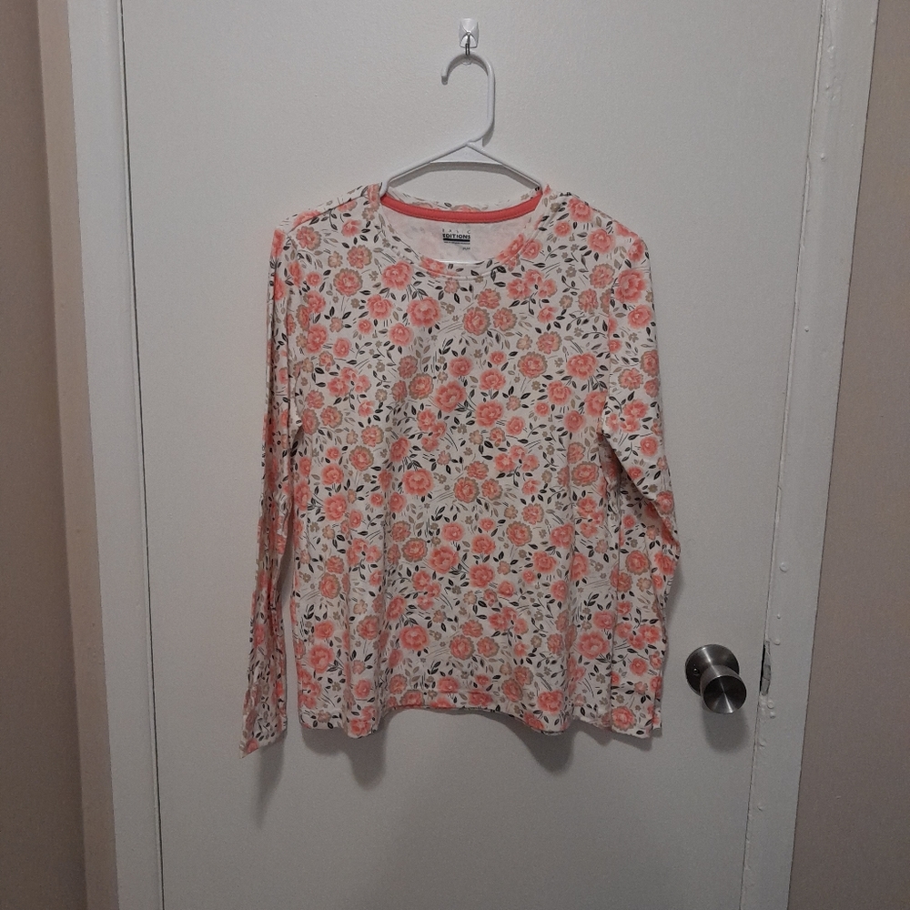 Basic Editions Size Medium Pink Floral Long Sleeve